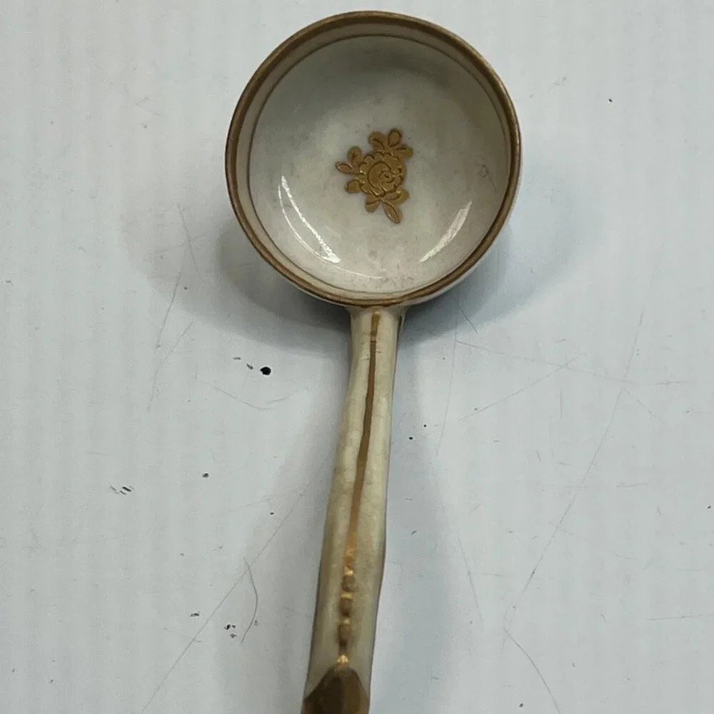 Antique Nippon Porcelain Ladle Hand Painted Gold Trim Japanese Collectible